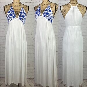 Romeo + Juliet Couture Crinkly Cami Embroidered Strappy Maxi